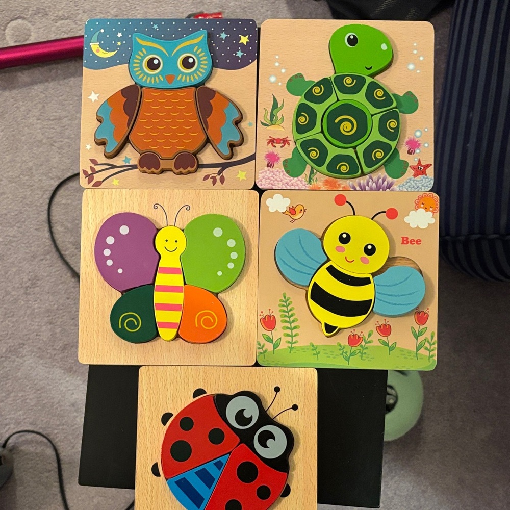 Amazon Vibrant Animal Puzzle Set - Owl, Turtle, Butterfly, Bee, Ladybug